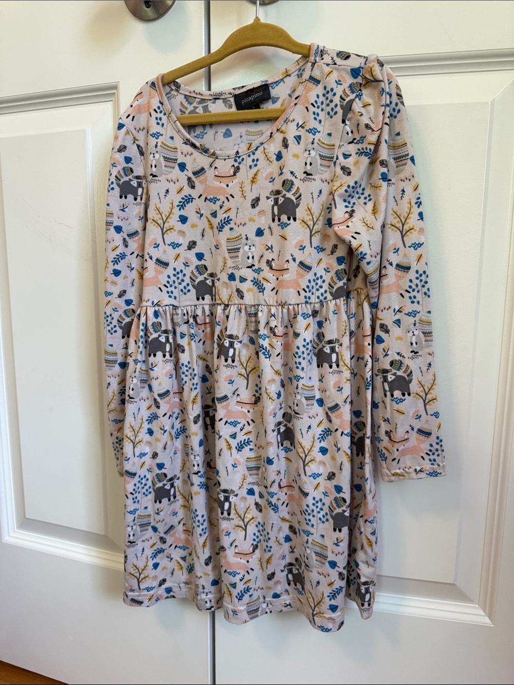Children's Cream Long-Sleeve Animal Print Dress